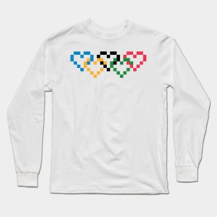 Pixel Heart Shaped Olympic Colored Linked Rings Long Sleeve T-Shirt